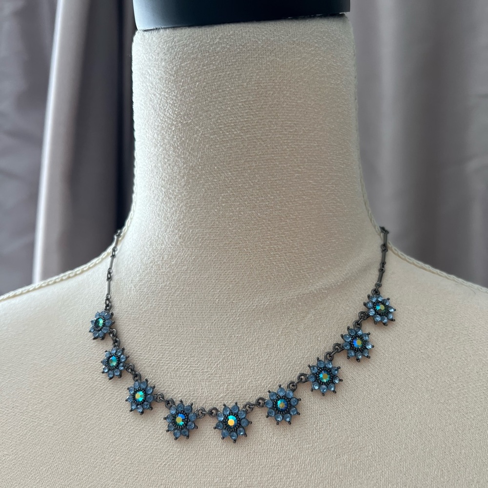 Vintage Blue Flower Necklace & Earrings set.